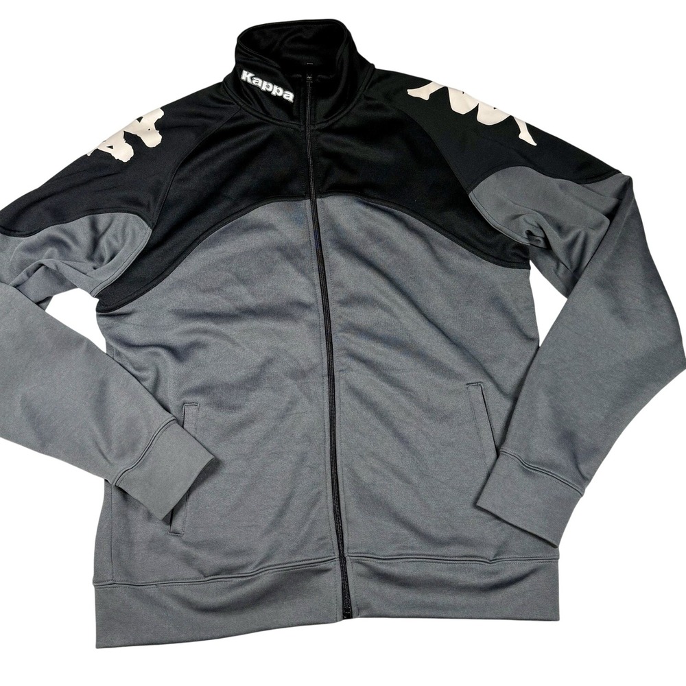 Kappa Jacket Sweater L Gray Black Logo Zip Track Athleisure‎ Streetwear Preppy